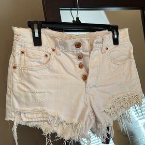 Free People High Rise White Denim Shorts Distressed Size 25 Like New